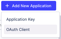 Screenshot showing the options in the Add New Application dropdown.