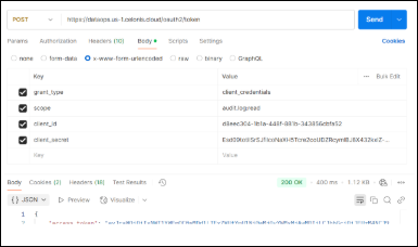 Screenshot showing sample params in Postman for Client Post.