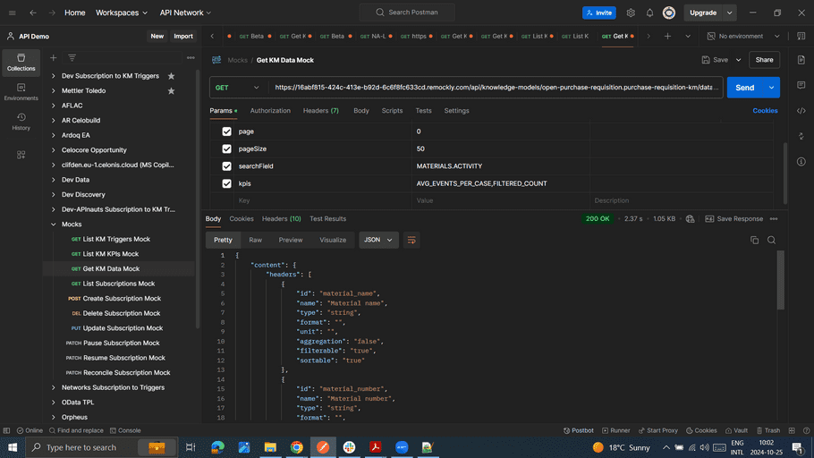 Get the data for the Materials record